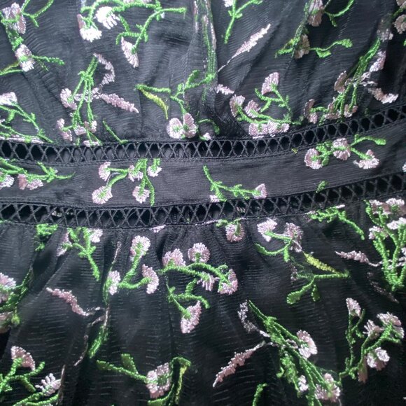Lulus Floral Embroidered Black Mini Dress Sheer Whimsygoth Witchy Prom Wedding - Picture 6 of 11